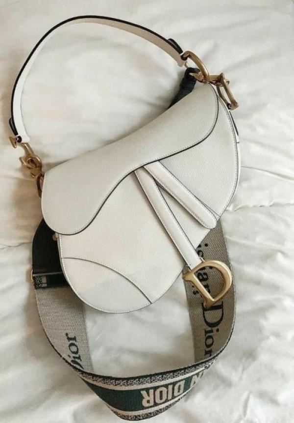 Christian Dior Saddle Bag White Leather With OG Box Dust Bag White 1806 White