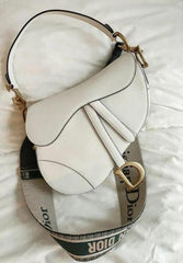 Christian Dior Saddle Bag White Leather With OG Box Dust Bag White 1806 White