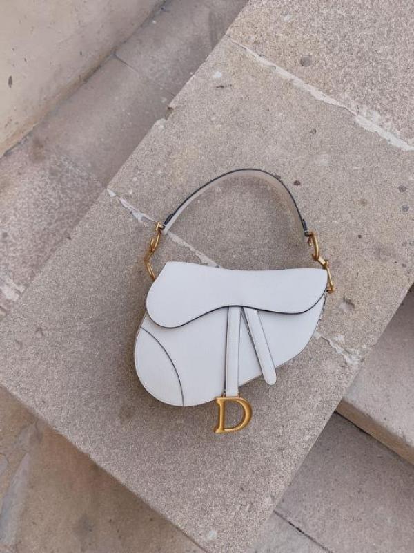 Christian Dior Saddle Bag White Leather With OG Box Dust Bag White 1806 White