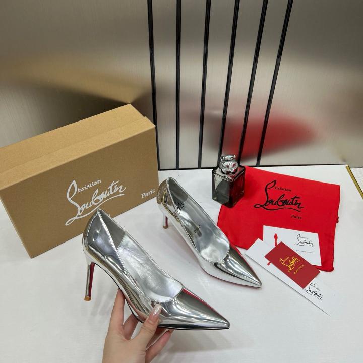 Christian Louboutin Miss Iriza 10 Silver Z Heels Patent With Box Dust Cover W53 Silver