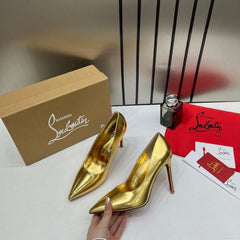 Christian Louboutin Miss Iriza 10 Gold Z Heels Patent With OG Box & Dust Cover W53 Gold