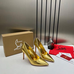 Christian Louboutin Miss Iriza 10 Gold Z Heels Patent With OG Box & Dust Cover W53 Gold