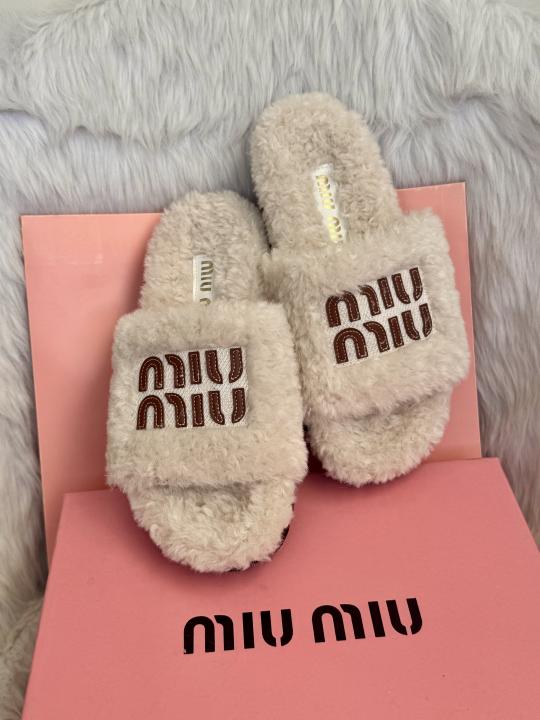 Miu Miu Furry Slides For Woman With Original Box & CarryBag