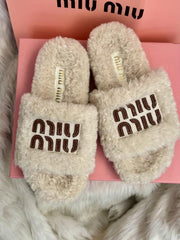 Miu Miu Furry Slides For Woman With Original Box & CarryBag