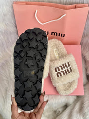 Miu Miu Furry Slides For Woman With Original Box & CarryBag