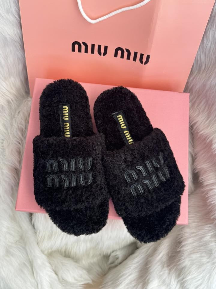Miu Miu Furry Slides For Woman With Original Box & CarryBag