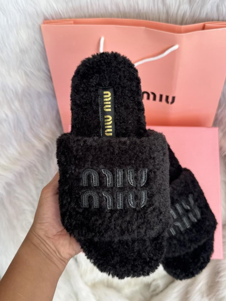 Miu Miu Furry Slides For Woman With Original Box & CarryBag