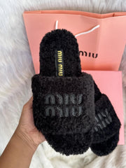 Miu Miu Furry Slides For Woman With Original Box & CarryBag