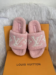 Louis Vuitton Fur Slides Pink White With Original Packing