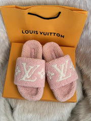 Louis Vuitton Fur Slides Pink White With Original Packing