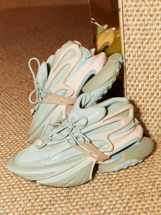 Balmain Unicorn Platform Sneakers Olive Salmon