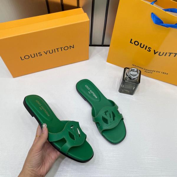 Louis Vuitton Lv Isola Green Flat Mule For Her Wid OG Box Carry Bag Green