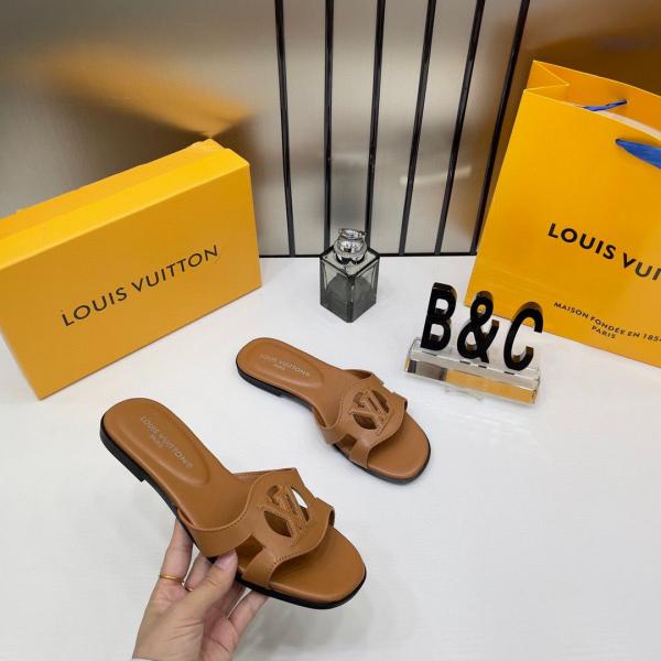 Louis Vuitton Lv Isola Brown Flat Mule For Her Wid OG Box Carry Bag Brown