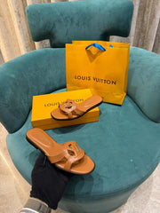 Louis Vuitton Lv Isola Brown Flat Mule For Her Wid OG Box Carry Bag Brown
