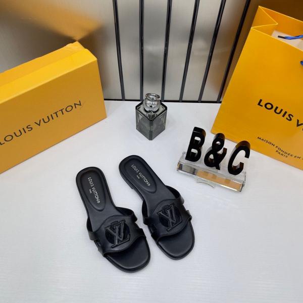 Louis Vuitton Lv Isola Black Flat Mule For Her Wid OG Box Carry Bag Black
