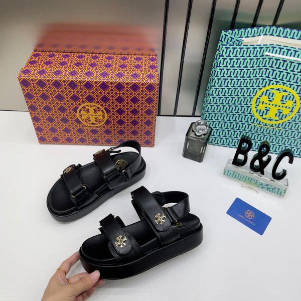 Tory Burch Kira leather Platform Sandals For Her With OG Box & Carry Bag 2020 TS Black