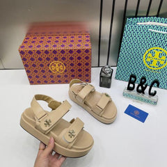 Tory Burch Kira leather Platform Sandals For Her With OG Box & Carry Bag 2020 TS Beige