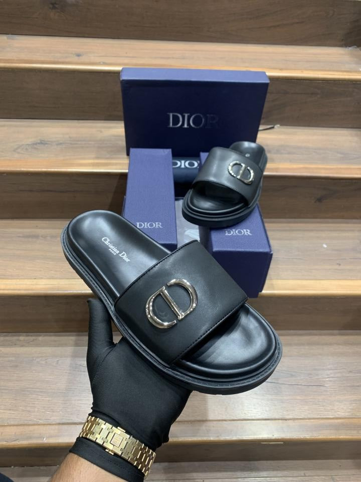 Christian DIOR LOGO PREMIUM LEATHER SLIDE