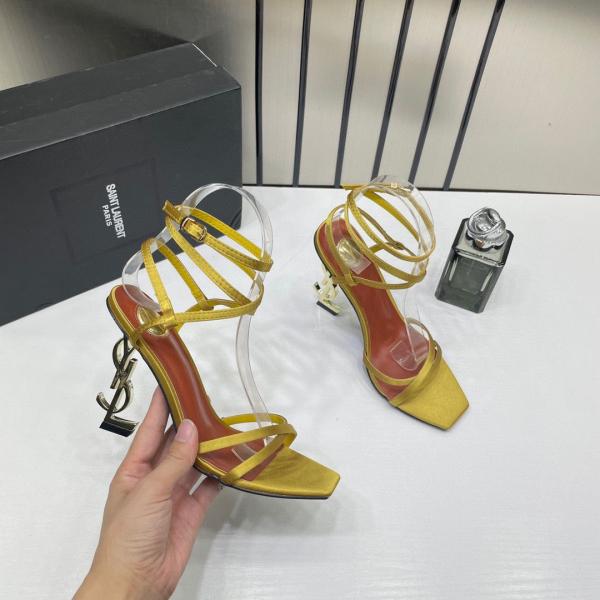 Ysl Saint Laurent Paris Opyum Satin Crepe Cuba Gold Patent Cassandra Sandals Heel With OG Box Dust Bag