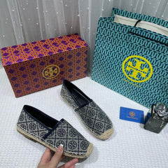 Tory Burch T Monogram Platform Espadrille Logo Jacquard Blue With OG Box & Carry Bag 888-T5 Blue