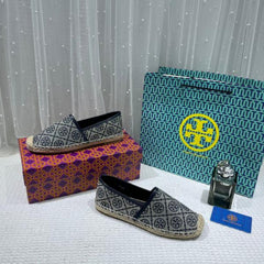 Tory Burch T Monogram Platform Espadrille Logo Jacquard Blue With OG Box & Carry Bag 888-T5 Blue