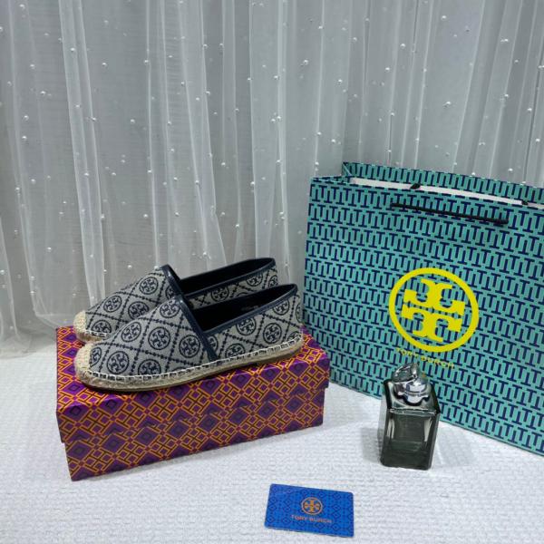 Tory Burch T Monogram Platform Espadrille Logo Jacquard Blue With OG Box & Carry Bag 888-T5 Blue
