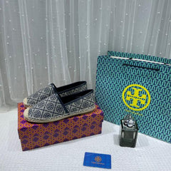 Tory Burch T Monogram Platform Espadrille Logo Jacquard Blue With OG Box & Carry Bag 888-T5 Blue