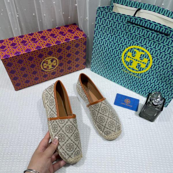Tory Burch T Monogram Platform Espadrille Logo Jacquard Khakhi With OG Box & Carry Bag 888-T5 Khakhi