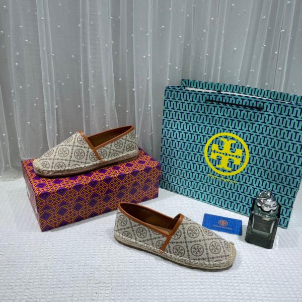 Tory Burch T Monogram Platform Espadrille Logo Jacquard Khakhi With OG Box & Carry Bag 888-T5 Khakhi