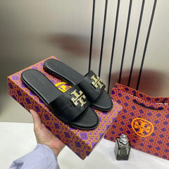 Tory Burch Eleanor Slide Flat Black With OG Box 1892 Black