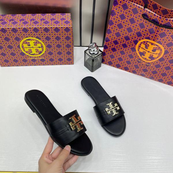 Tory Burch Eleanor Slide Flat Black With OG Box 1892 Black