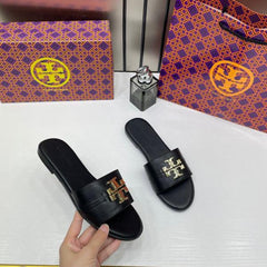 Tory Burch Eleanor Slide Flat Black With OG Box 1892 Black