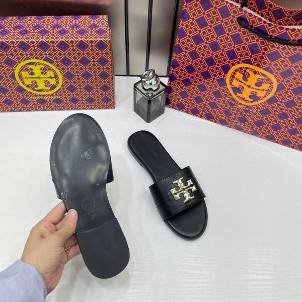 Tory Burch Eleanor Slide Flat Black With OG Box 1892 Black