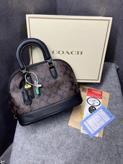 Coach Sierra Satchel In Signature Brown With Black With OG Box Dust Bag 88067 Brown With Black