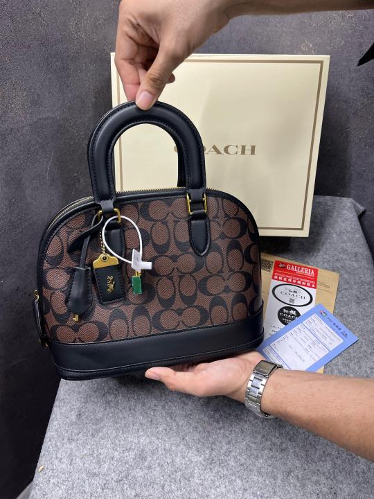 Coach Sierra Satchel In Signature Brown With Black With OG Box Dust Bag 88067 Brown With Black