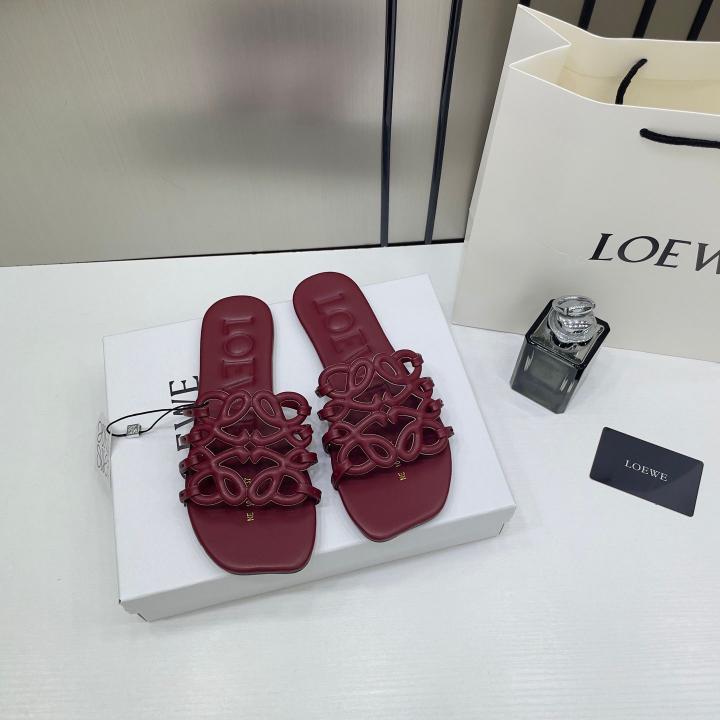 Loewe Petal Anagram Wine Red Slides For Women With Original Box And Dust Cover Wine Red 2506