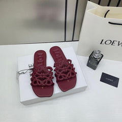 Loewe Petal Anagram Wine Red Slides For Women With Original Box And Dust Cover Wine Red 2506