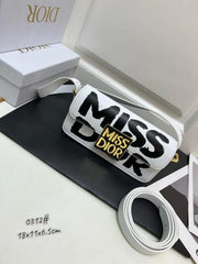 Miss Dior 2025 White Dior Flap Shoulderbag With OG Box Dust Bag & 2belts White D2426