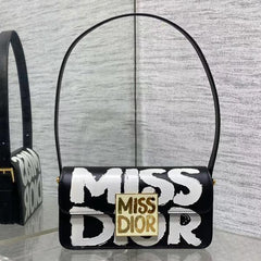 Miss Dior 2025 Black Dior Flap Shoulderbag With OG Box Dust Bag & 2belts Black D2426