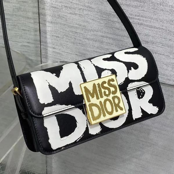 Miss Dior 2025 Black Dior Flap Shoulderbag With OG Box Dust Bag & 2belts Black D2426