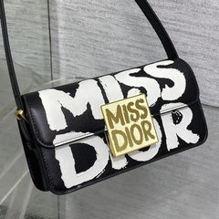 Miss Dior 2025 Black Dior Flap Shoulderbag With OG Box Dust Bag & 2belts Black D2426