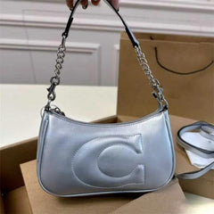 Coach GB Teri Shoulder Bag With Signature Quilting With OG Box & Dust Bag (CA548 Silver)
