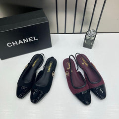 Chanel Slingbacks Burgundy Suede Patent Black Leather Cap Toe With OG Box Dust Cover Card Wine 17605