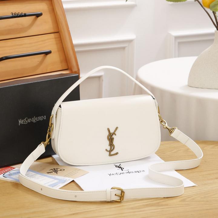 Ysl Saint Laurent Leather Shoulder Bag With OG Box & Dust Bag 3866 White
