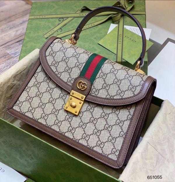 Gucci Ophidia GG Supreme Coffee Bag With Dust Cover & Carry Bag 851055 Coffee
