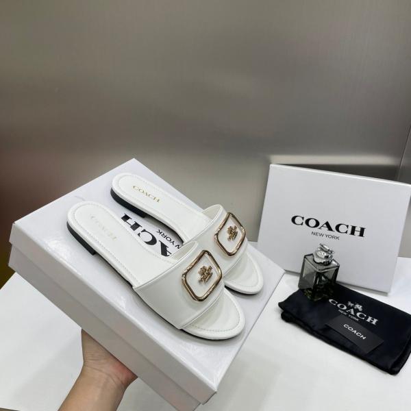 Coach White Leather Slide White With OG Box Dust Cover A1892 White