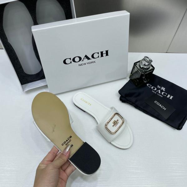 Coach White Leather Slide White With OG Box Dust Cover A1892 White