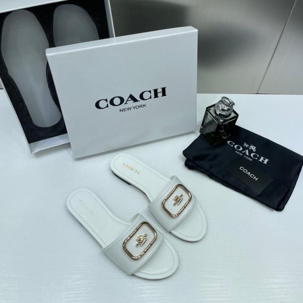 Coach White Leather Slide White With OG Box Dust Cover A1892 White