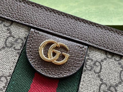 Gucci Medium Ophidia Monogram Stripe Shoulder Bag With OG Box Dust Bag 503877 Coffee