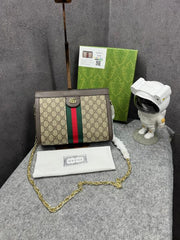 Gucci Medium Ophidia Monogram Stripe Shoulder Bag With OG Box Dust Bag 503877 Coffee